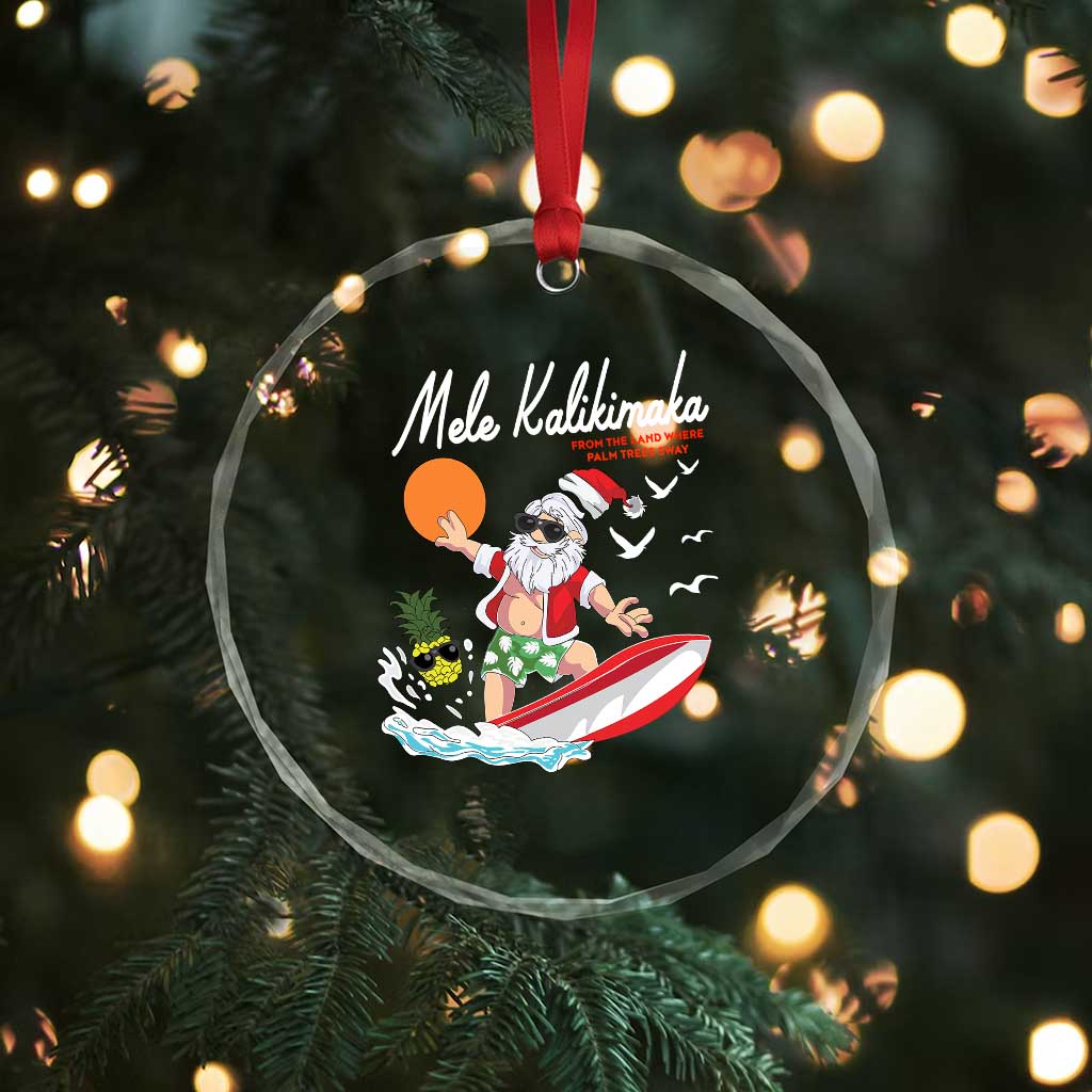 Xmas In Hawaii Crystal Glass Ornament Mele Kalikimaka Surfing Santa Vintage Hawaiian Christmas TS09