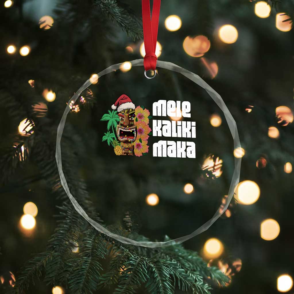 Xmas In Hawaii Crystal Glass Ornament Mele Kalikimaka Tiki Hibiscus Flower Santa Hat TS11