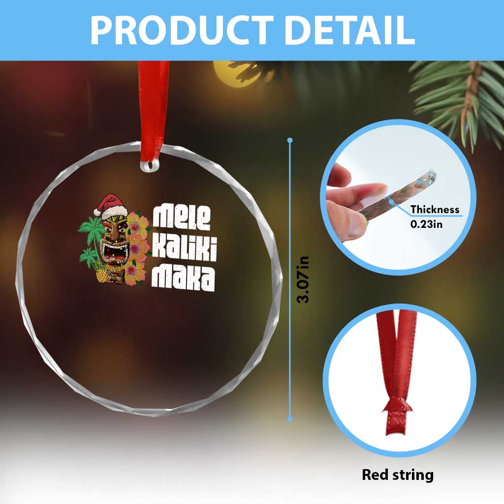 Xmas In Hawaii Crystal Glass Ornament Mele Kalikimaka Tiki Hibiscus Flower Santa Hat TS11