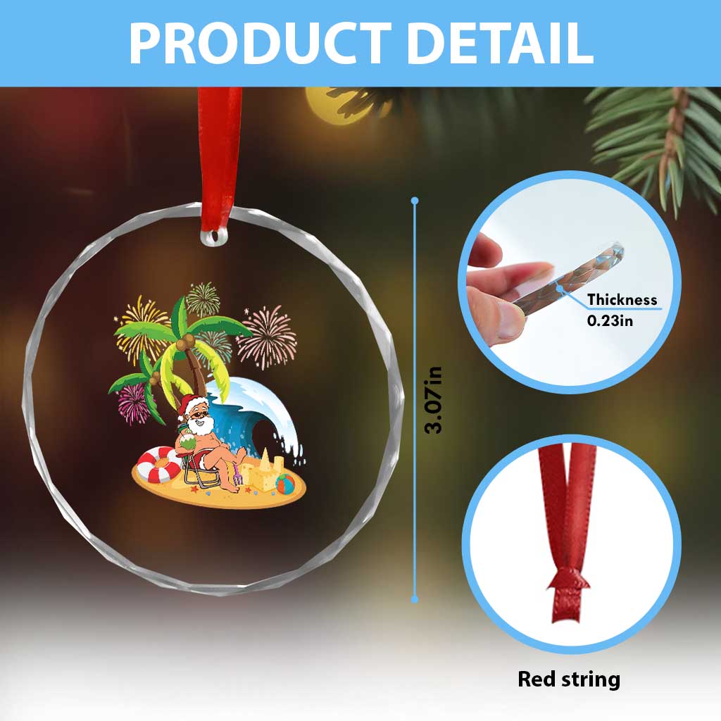 Xmas In Hawaii Crystal Glass Ornament Palm Tree Firework Santa At Beach Drinking Coconut TS09