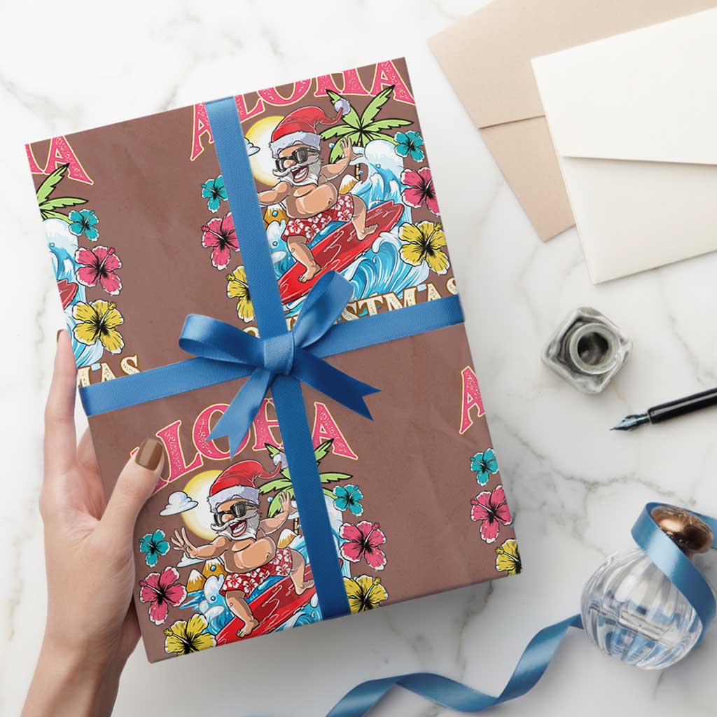 Xmas in Hawaii Wrapping Paper Roll Aloha Mele Kalikimaka Hawaiian Tropical Surfing Santa