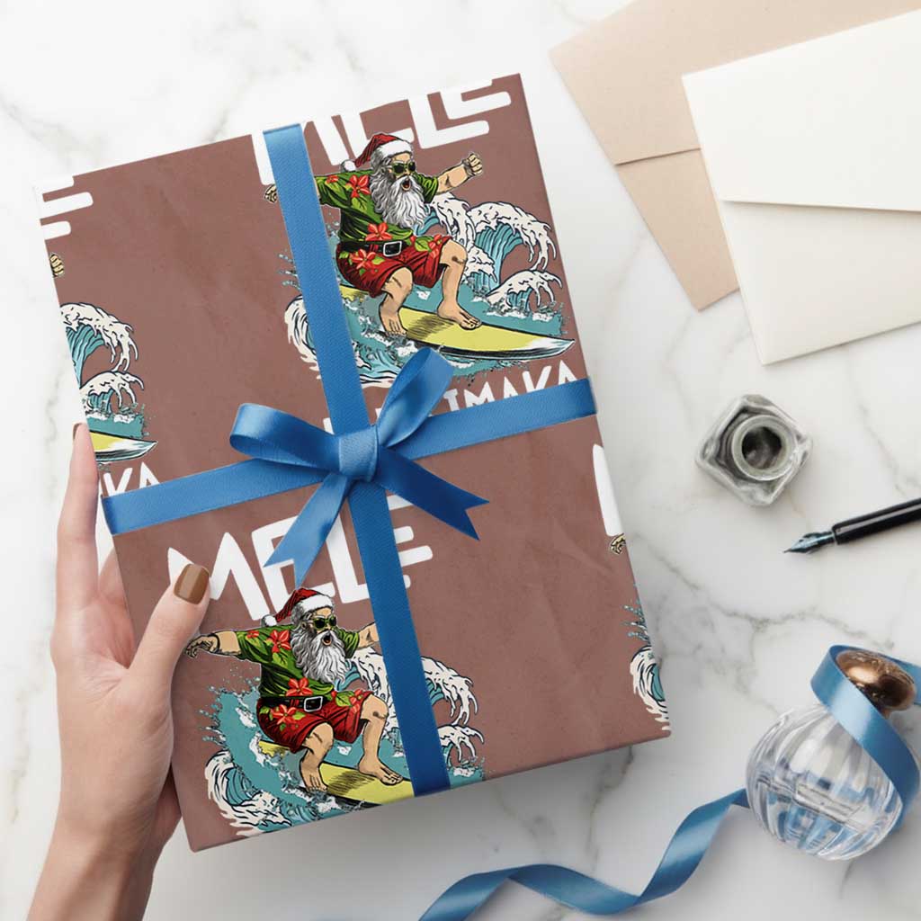 Xmas in Hawaii Wrapping Paper Roll Mele Kalikimaka Hawaiian Tropical Surfing Santa