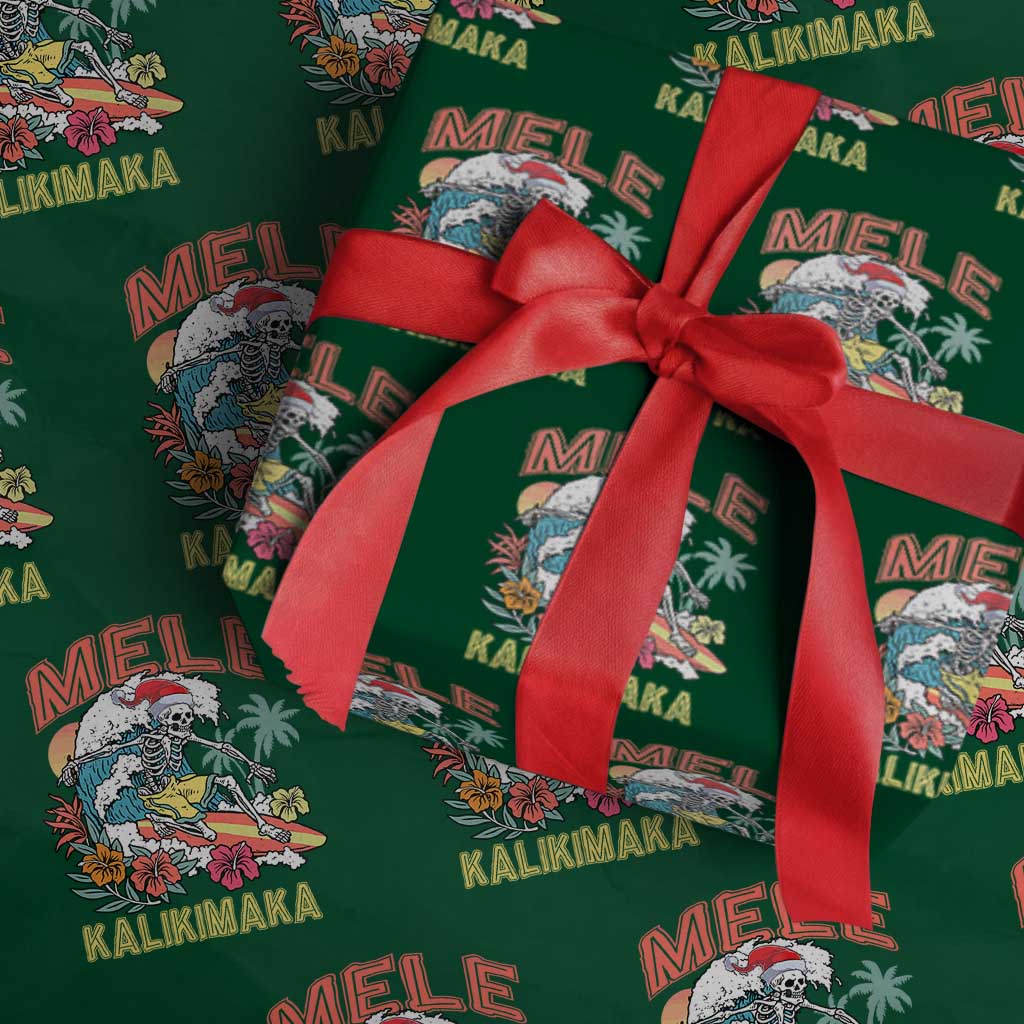 Xmas in Hawaii Wrapping Paper Roll Mele Kalikimaka Hawaiian Tropical Surfing Skeleton