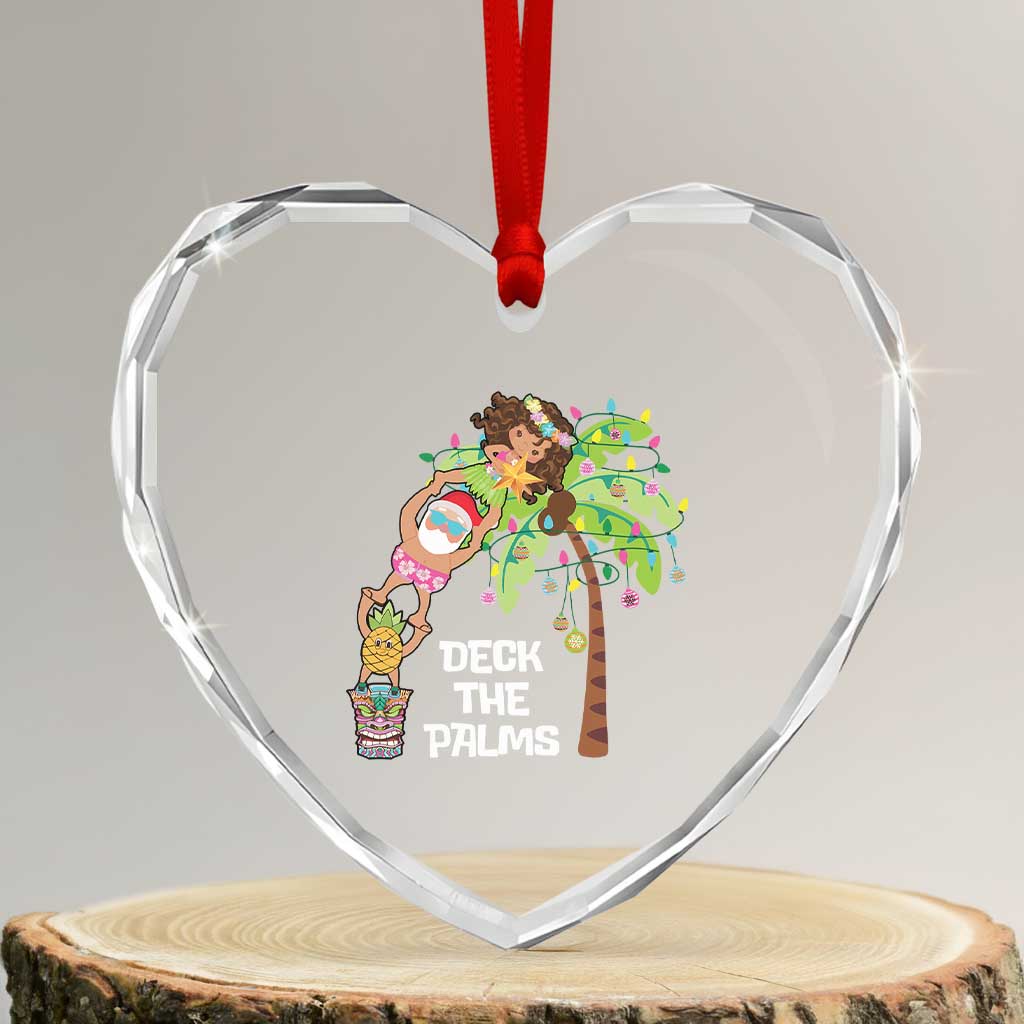 Xmas In Hawaii Heart Crystal Glass Ornament Deck The Palms Santa Hula Girl Tiki - Wonder Print Shop