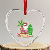 Xmas In Hawaii Heart Crystal Glass Ornament Flamingo Float Xmas Palm Tree Surfboard Cute Santa At Beach - Wonder Print Shop