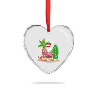 Xmas In Hawaii Heart Crystal Glass Ornament Flamingo Float Xmas Palm Tree Surfboard Cute Santa At Beach - Wonder Print Shop