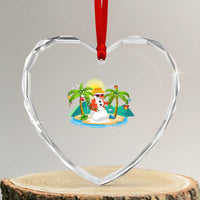 Xmas In Hawaii Heart Crystal Glass Ornament Hawaiian Snowman Xmas Palm Tree At The Beach - Wonder Print Shop
