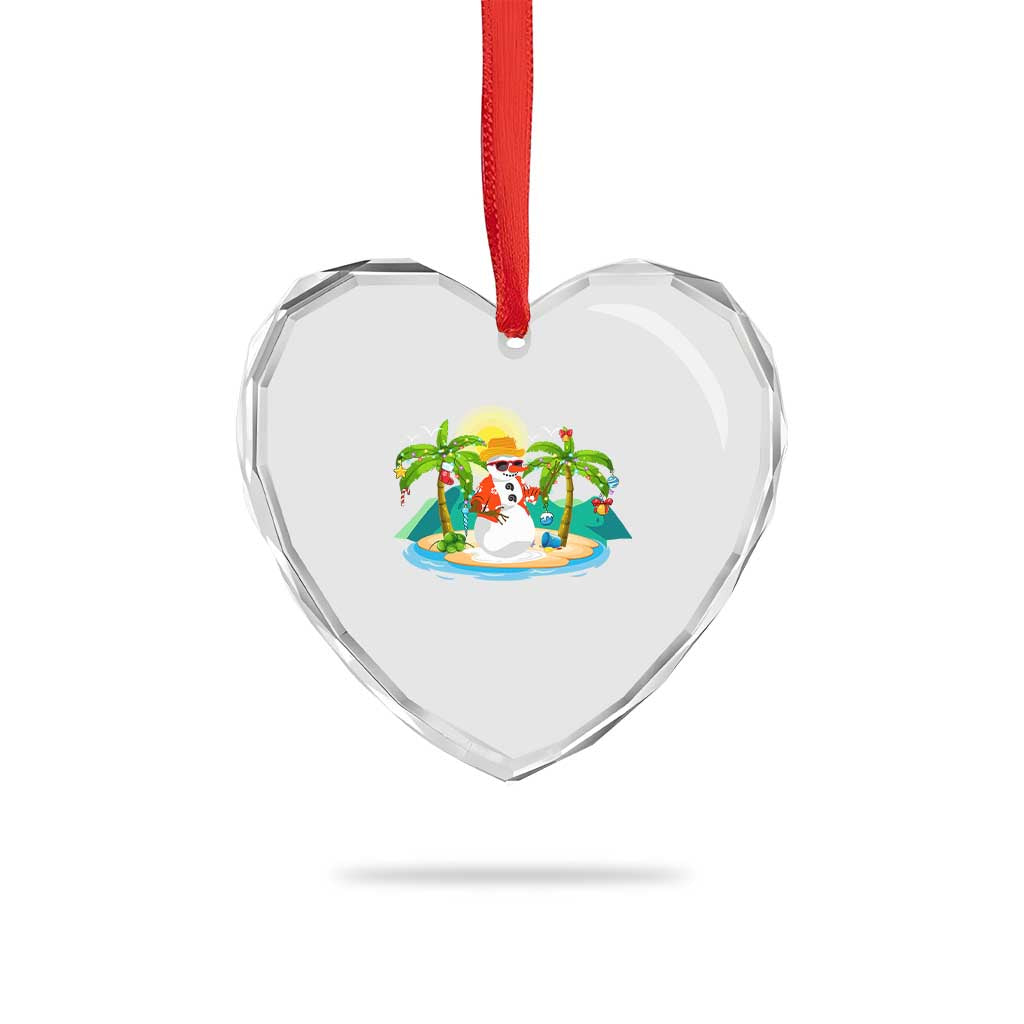 Xmas In Hawaii Heart Crystal Glass Ornament Hawaiian Snowman Xmas Palm Tree At The Beach - Wonder Print Shop