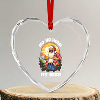 Xmas In Hawaii Heart Crystal Glass Ornament Ho Ho Hold My Beer Cool Santa Sunglass - Wonder Print Shop