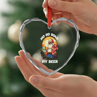 Xmas In Hawaii Heart Crystal Glass Ornament Ho Ho Hold My Beer Cool Santa Sunglass - Wonder Print Shop