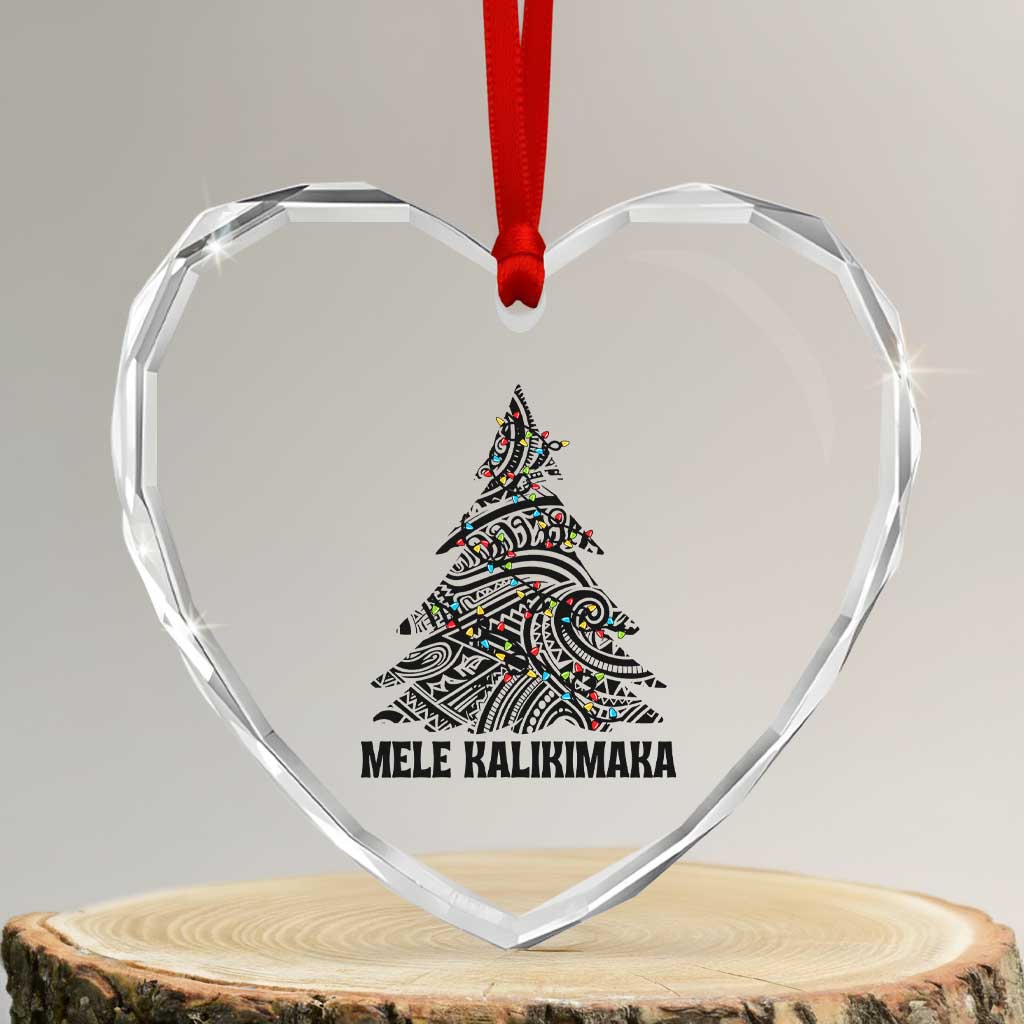 Xmas In Hawaii Heart Crystal Glass Ornament Mele Kalikimaka Christmas Tree Kakau Tattoo - Wonder Print Shop
