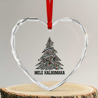 Xmas In Hawaii Heart Crystal Glass Ornament Mele Kalikimaka Christmas Tree Kakau Tattoo - Wonder Print Shop