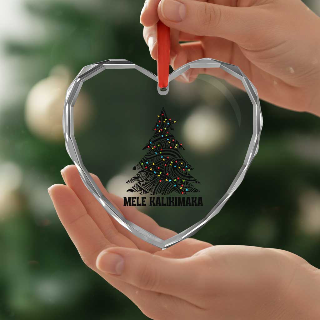 Xmas In Hawaii Heart Crystal Glass Ornament Mele Kalikimaka Christmas Tree Kakau Tattoo - Wonder Print Shop