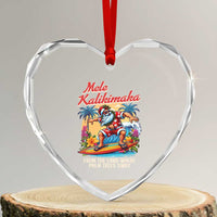 Xmas In Hawaii Heart Crystal Glass Ornament Mele Kalikimaka From The Land Where Palm Trees Sway Surfing Santa - Wonder Print Shop