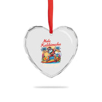Xmas In Hawaii Heart Crystal Glass Ornament Mele Kalikimaka From The Land Where Palm Trees Sway Surfing Santa - Wonder Print Shop