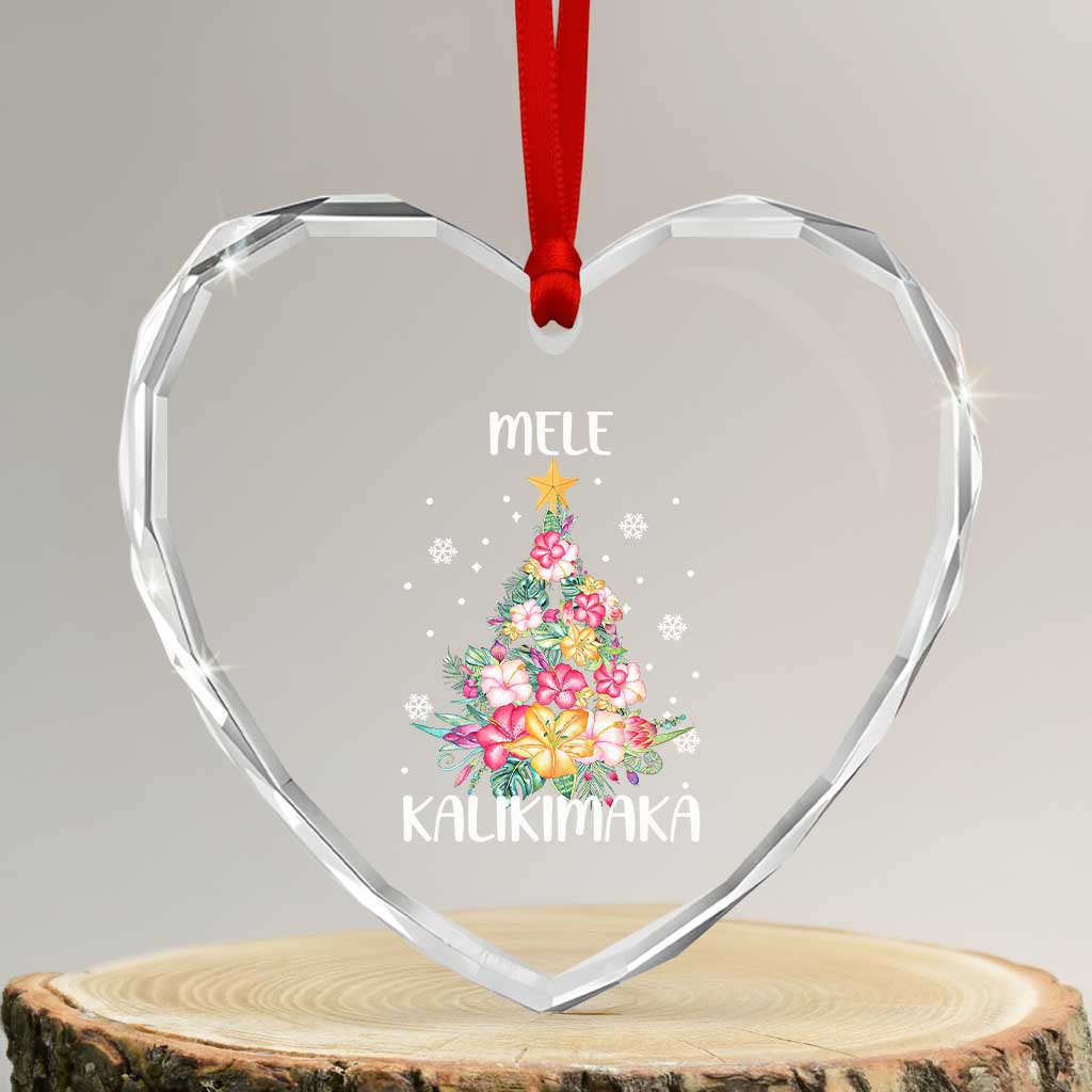 Xmas In Hawaii Heart Crystal Glass Ornament Mele Kalikimaka Hawaiian Christmas Tree Tropical Flower - Wonder Print Shop