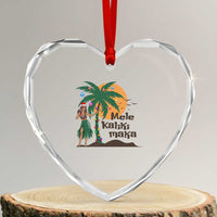 Xmas In Hawaii Heart Crystal Glass Ornament Mele Kalikimaka Retro Hula Girls Santa Hat - Wonder Print Shop