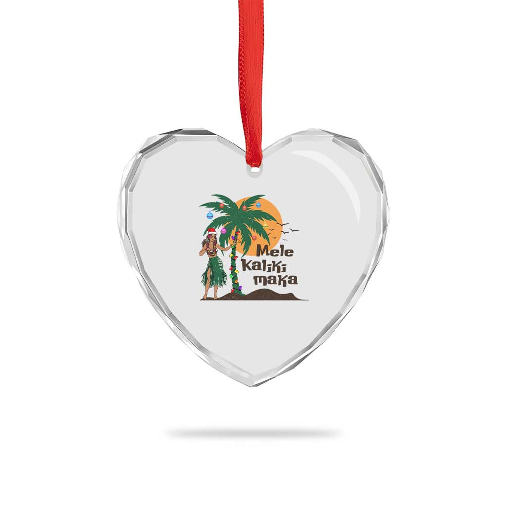 Xmas In Hawaii Heart Crystal Glass Ornament Mele Kalikimaka Retro Hula Girls Santa Hat - Wonder Print Shop