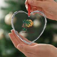 Xmas In Hawaii Heart Crystal Glass Ornament Mele Kalikimaka Retro Hula Girls Santa Hat - Wonder Print Shop