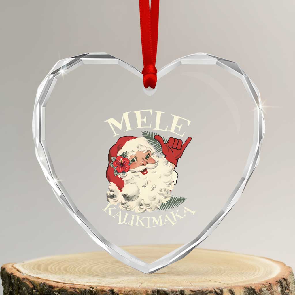Xmas In Hawaii Heart Crystal Glass Ornament Mele Kalikimaka Retro Santa Shaka Aloha - Wonder Print Shop