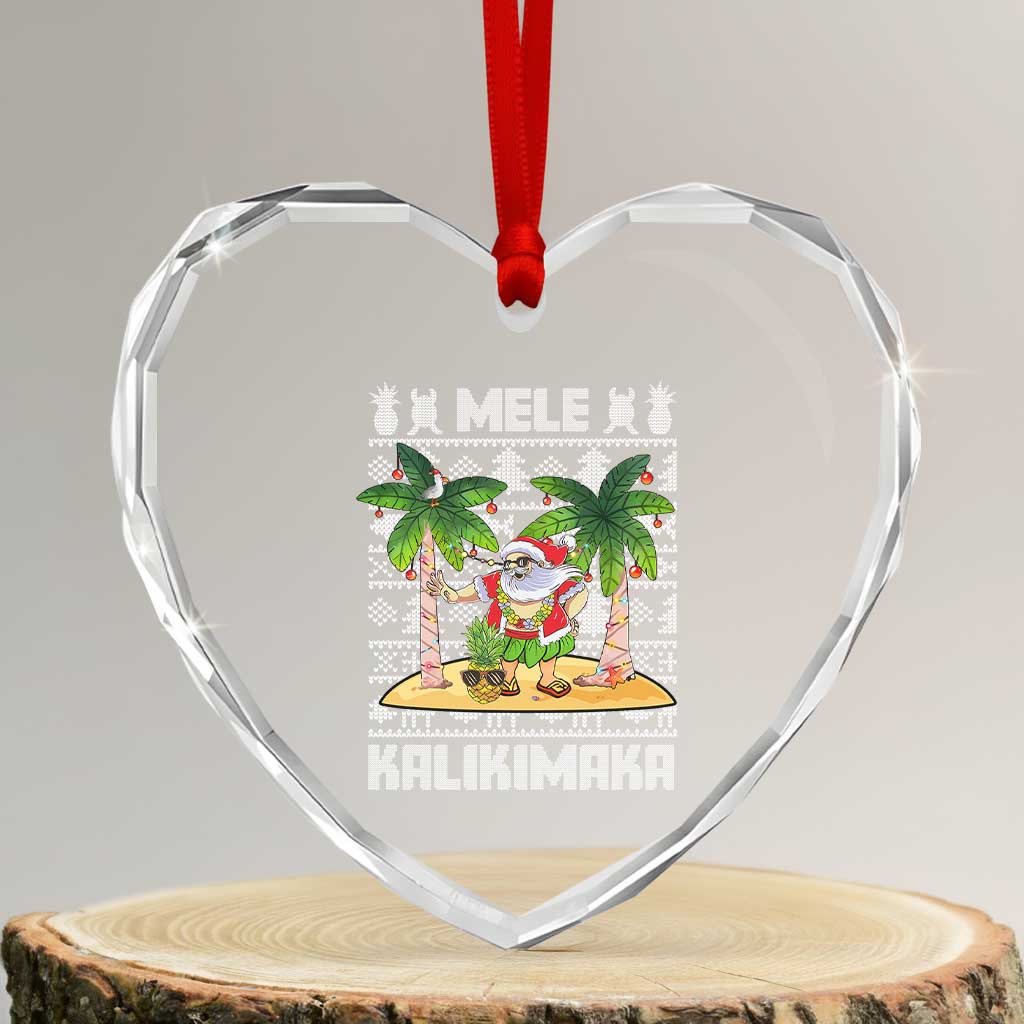 Xmas In Hawaii Heart Crystal Glass Ornament Mele Kalikimaka Santa Hawaiian Christmas Hula Dance - Wonder Print Shop