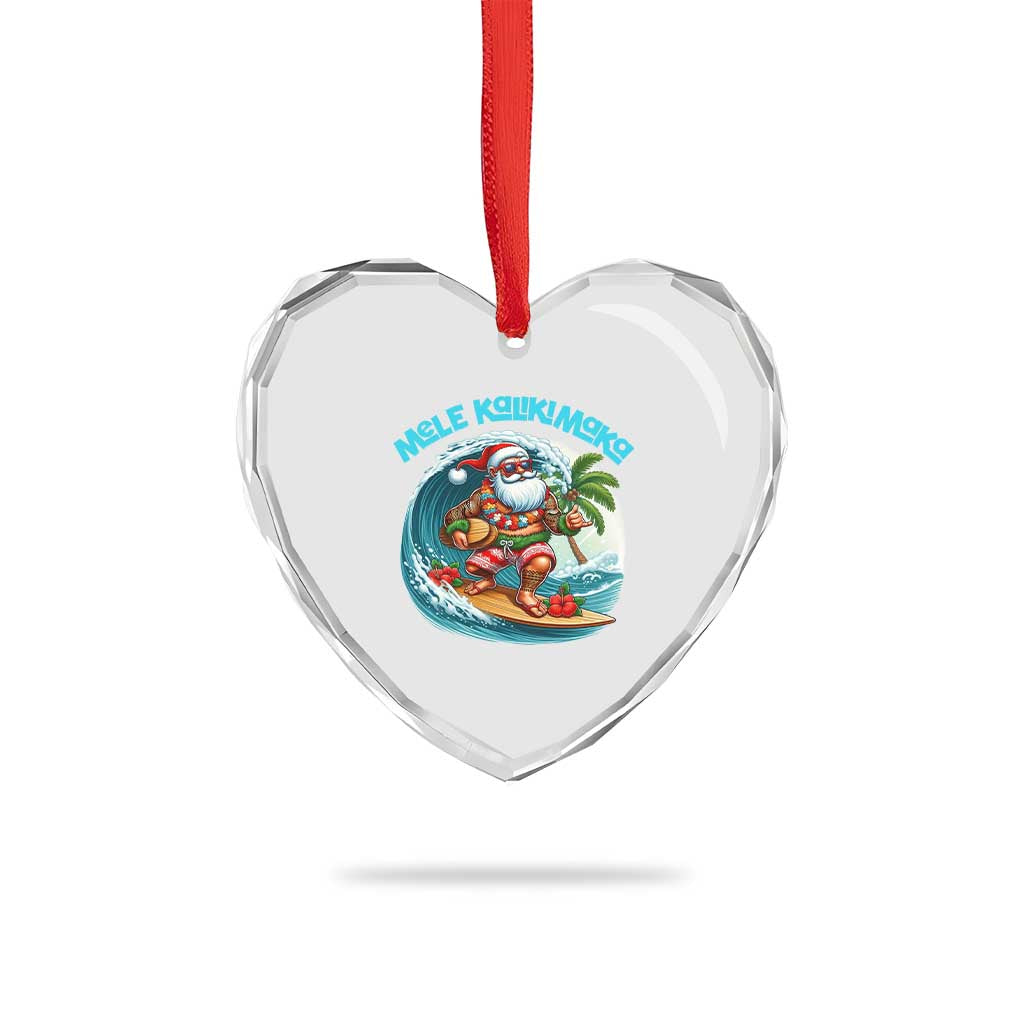 Xmas In Hawaii Heart Crystal Glass Ornament Mele Kalikimaka Santa Surfing Hibiscus - Wonder Print Shop