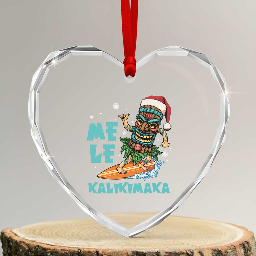 Xmas In Hawaii Heart Crystal Glass Ornament Mele Kalikimaka Santa Tiki Surfing Kakau Tattoo - Wonder Print Shop