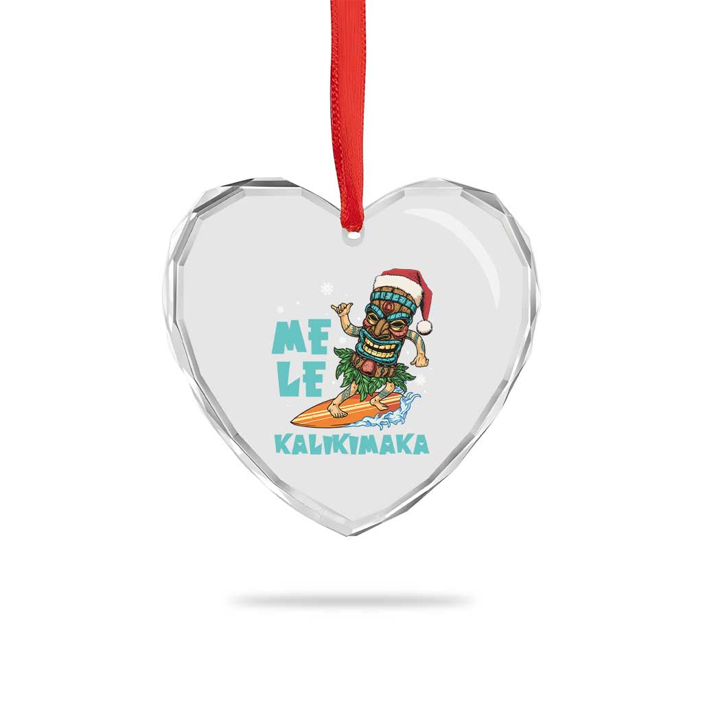 Xmas In Hawaii Heart Crystal Glass Ornament Mele Kalikimaka Santa Tiki Surfing Kakau Tattoo - Wonder Print Shop