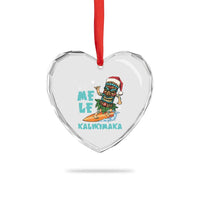 Xmas In Hawaii Heart Crystal Glass Ornament Mele Kalikimaka Santa Tiki Surfing Kakau Tattoo - Wonder Print Shop