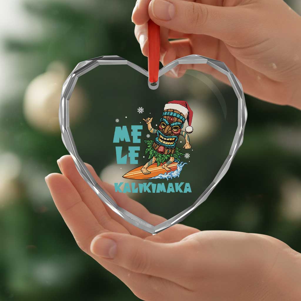 Xmas In Hawaii Heart Crystal Glass Ornament Mele Kalikimaka Santa Tiki Surfing Kakau Tattoo - Wonder Print Shop