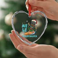 Xmas In Hawaii Heart Crystal Glass Ornament Mele Kalikimaka Santa Tiki Surfing Kakau Tattoo - Wonder Print Shop
