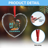 Xmas In Hawaii Heart Crystal Glass Ornament Mele Kalikimaka Santa Tiki Surfing Kakau Tattoo - Wonder Print Shop