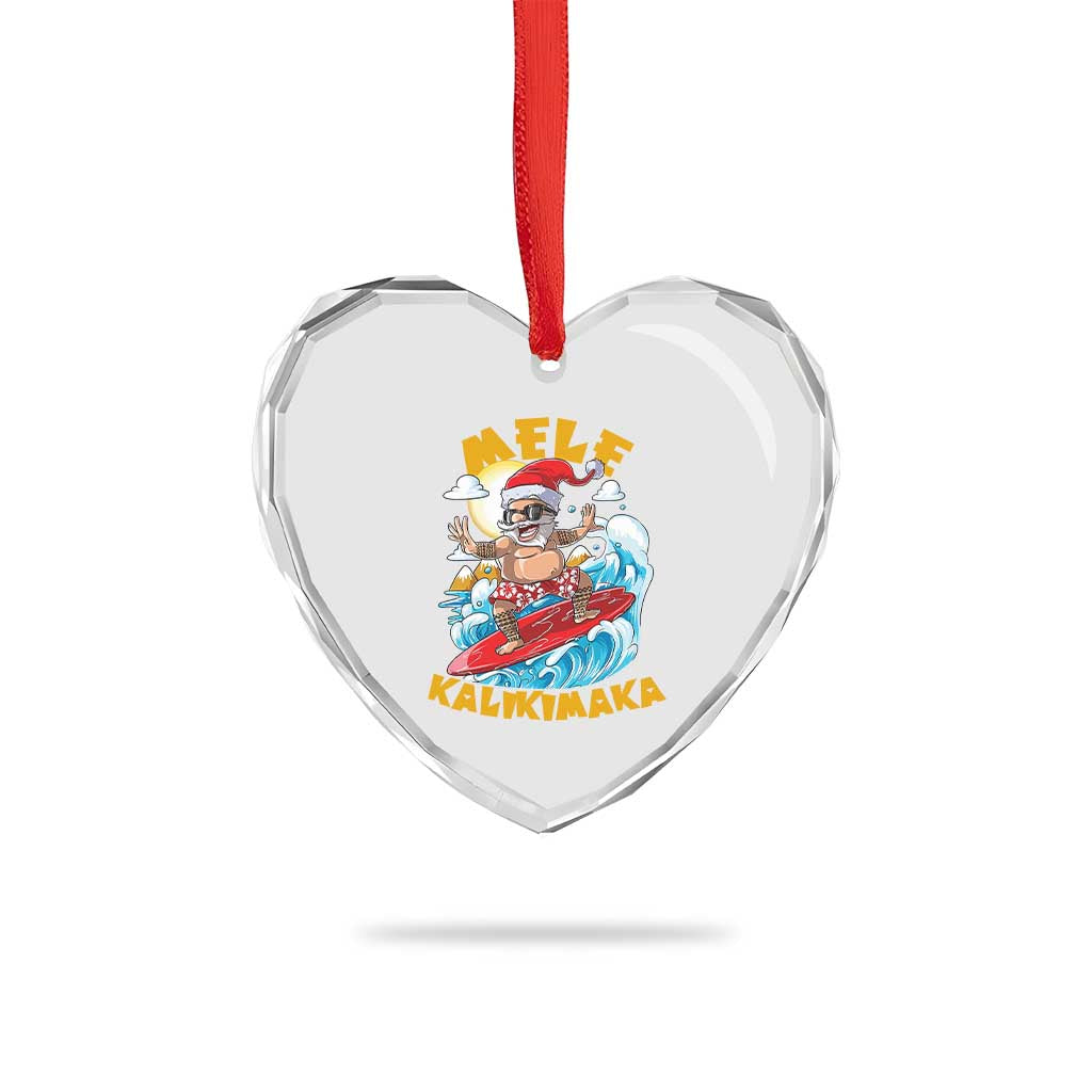 Xmas In Hawaii Heart Crystal Glass Ornament Mele Kalikimaka Surfing Santa Kakau Tattoo - Wonder Print Shop