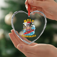 Xmas In Hawaii Heart Crystal Glass Ornament Mele Kalikimaka Surfing Santa Kakau Tattoo - Wonder Print Shop