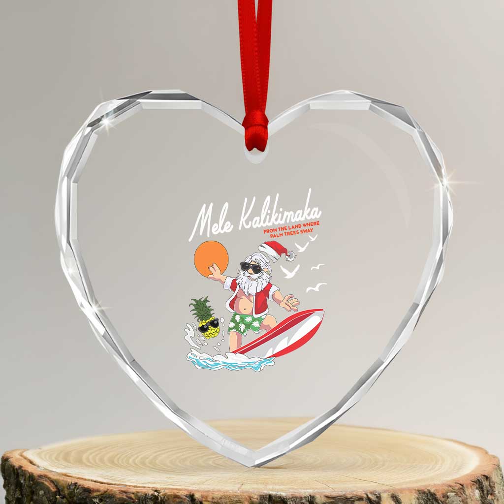 Xmas In Hawaii Heart Crystal Glass Ornament Mele Kalikimaka Surfing Santa Vintage Hawaiian Christmas - Wonder Print Shop