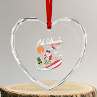 Xmas In Hawaii Heart Crystal Glass Ornament Mele Kalikimaka Surfing Santa Vintage Hawaiian Christmas - Wonder Print Shop