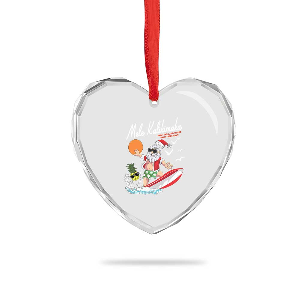 Xmas In Hawaii Heart Crystal Glass Ornament Mele Kalikimaka Surfing Santa Vintage Hawaiian Christmas - Wonder Print Shop
