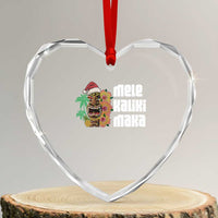 Xmas In Hawaii Heart Crystal Glass Ornament Mele Kalikimaka Tiki Hibiscus Flower Santa Hat - Wonder Print Shop
