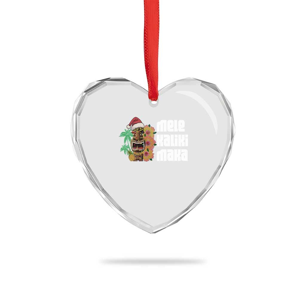 Xmas In Hawaii Heart Crystal Glass Ornament Mele Kalikimaka Tiki Hibiscus Flower Santa Hat - Wonder Print Shop