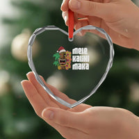 Xmas In Hawaii Heart Crystal Glass Ornament Mele Kalikimaka Tiki Hibiscus Flower Santa Hat - Wonder Print Shop