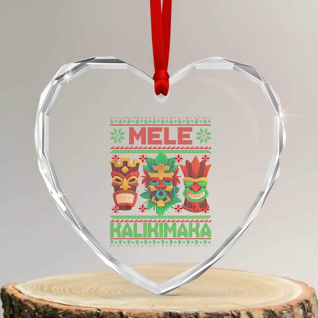 Xmas In Hawaii Heart Crystal Glass Ornament Mele Kalikimaka Ugly Tikis Kakau Tattoo - Wonder Print Shop