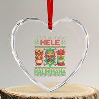 Xmas In Hawaii Heart Crystal Glass Ornament Mele Kalikimaka Ugly Tikis Kakau Tattoo - Wonder Print Shop