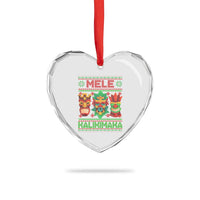Xmas In Hawaii Heart Crystal Glass Ornament Mele Kalikimaka Ugly Tikis Kakau Tattoo - Wonder Print Shop