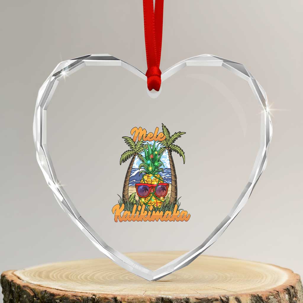 Xmas In Hawaii Heart Crystal Glass Ornament Mele Kalikimaka Xmas Light Pineapple - Wonder Print Shop