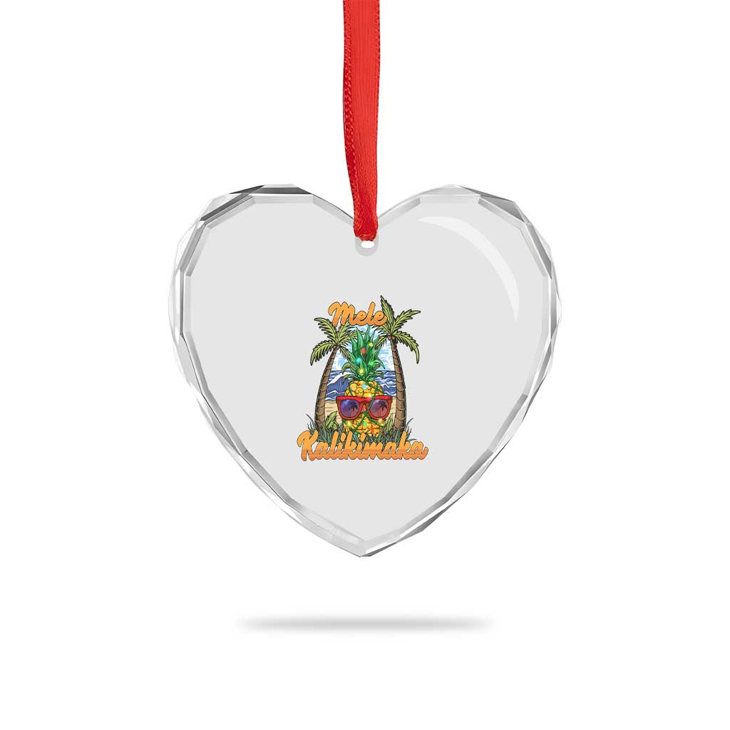 Xmas In Hawaii Heart Crystal Glass Ornament Mele Kalikimaka Xmas Light Pineapple - Wonder Print Shop