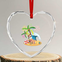 Xmas In Hawaii Heart Crystal Glass Ornament Palm Tree Firework Santa At Beach Drinking Coconut - Wonder Print Shop