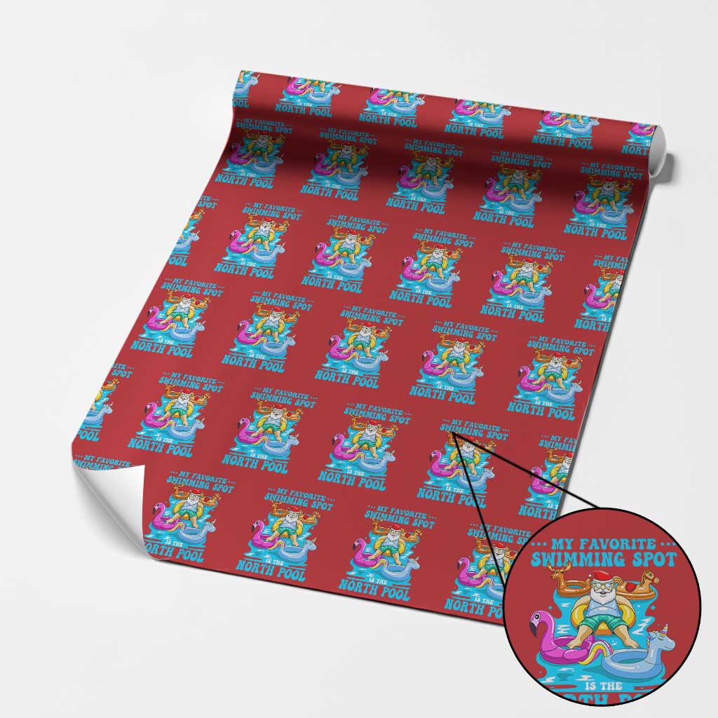 Xmas In July Relaxing Santa Wrapping Paper Roll My Favorite Swimming Spot Is The North Pole