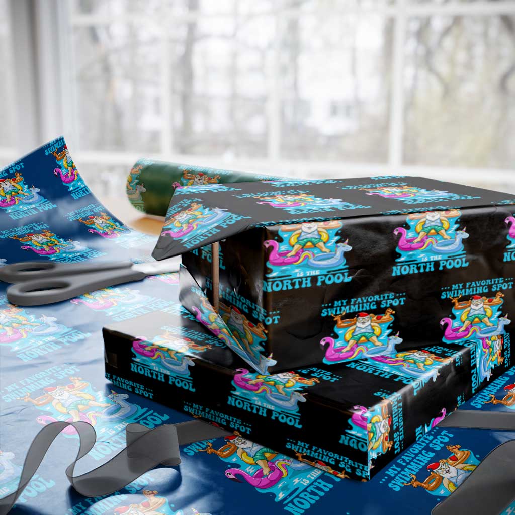 Xmas In July Relaxing Santa Wrapping Paper Roll My Favorite Swimming Spot Is The North Pole