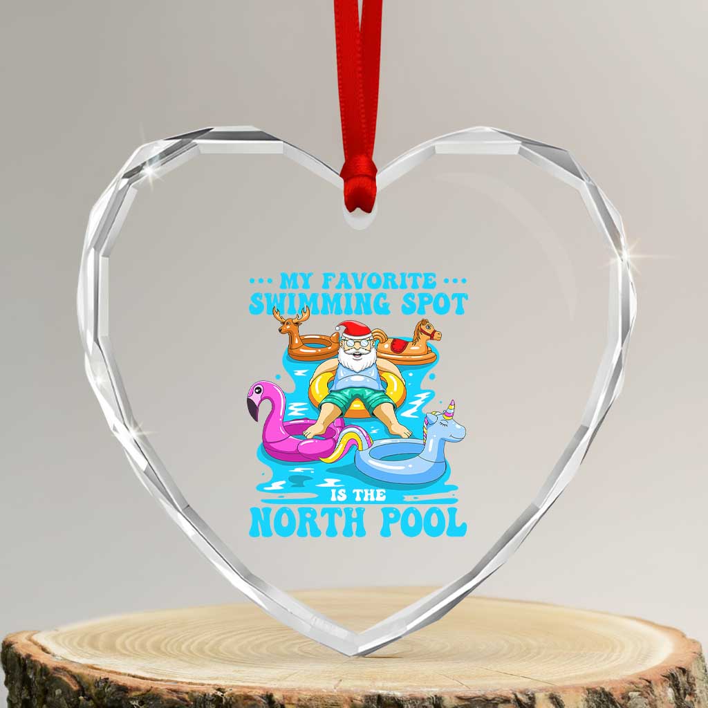 Xmas In July Relaxing Santa Heart Crystal Glass Ornament My Favorite Swimming Spot Is The North Pole - Wonder Print Shop