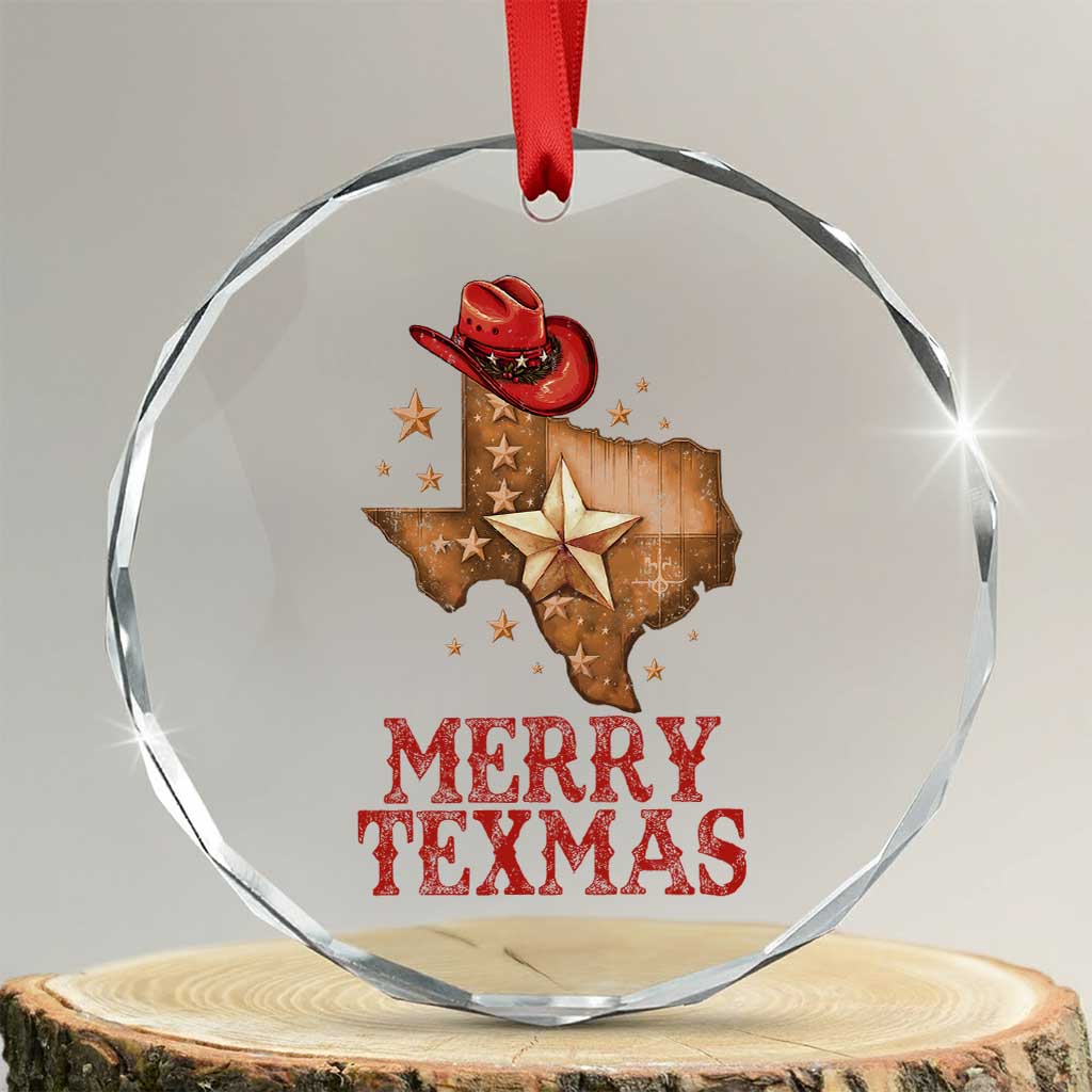 Xmas In Texas Crystal Glass Ornament Merry Texmas Santa Cowboy Hat TS09